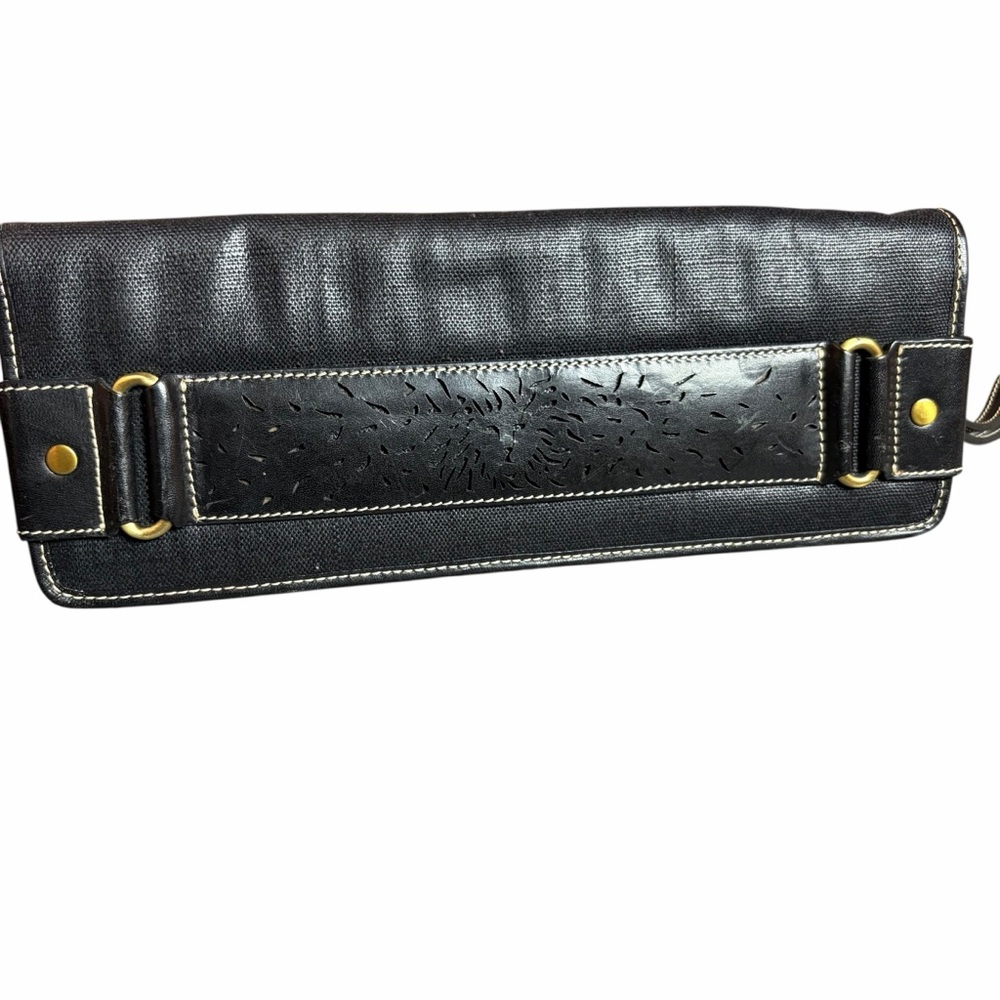 VINTAGE ANNE KLEIN BLACK LEATHER CLUTCH WRISTLET WITH BRONZE HARDWARE - Picture 4 of 13
